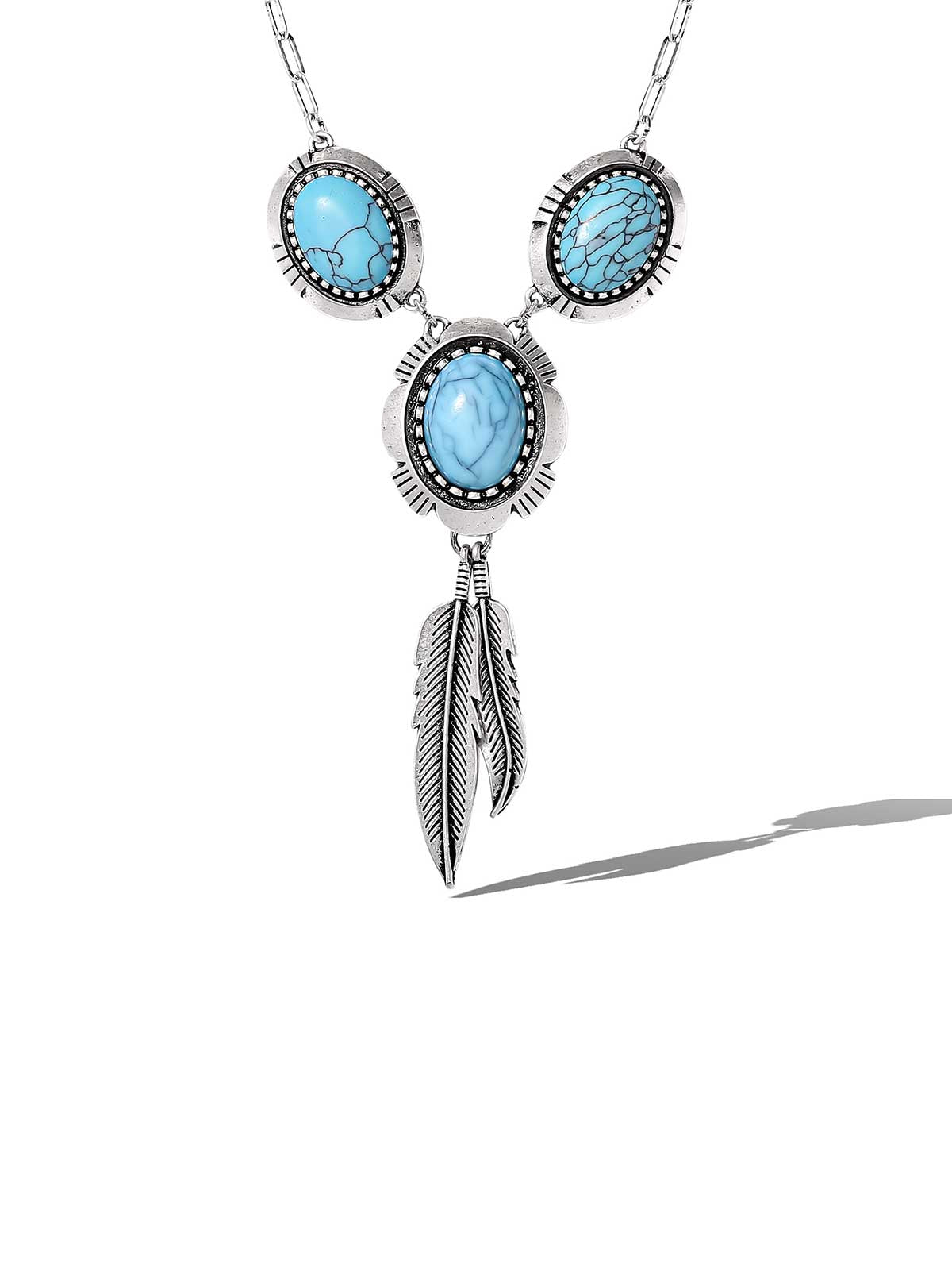 Jessica Simpson Boho Turquoise & Feather Pendant Necklace