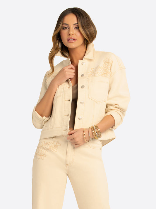 Jessica Simpson JS Jessica Simpson Pleat Back Denim Jacket in Undyed Natural