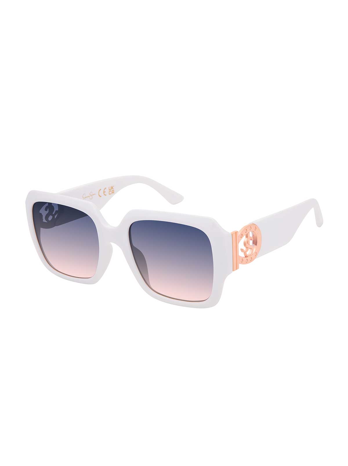 Jessica Simpson Bold Square Logo Sunglasses in White