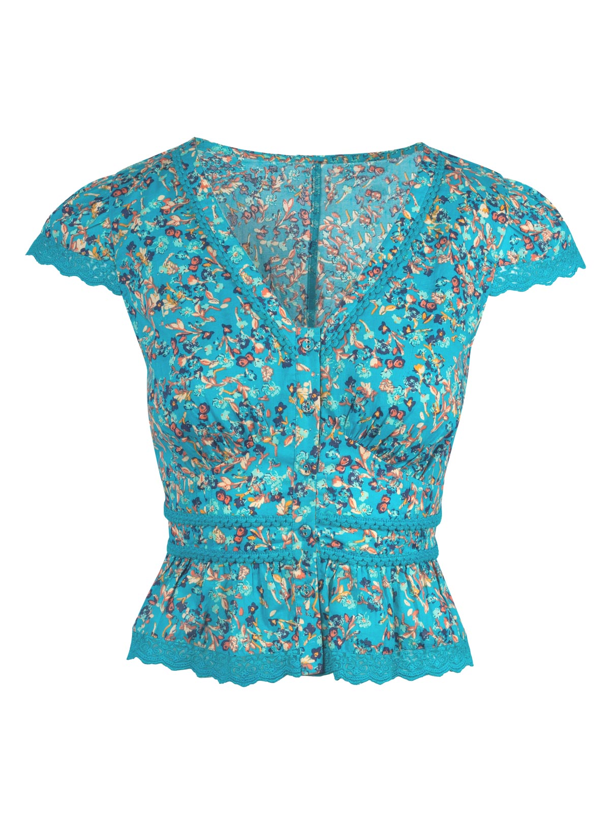 Jessica Simpson Alessia Blouse in Tile Blue Acrylic Ditsy
