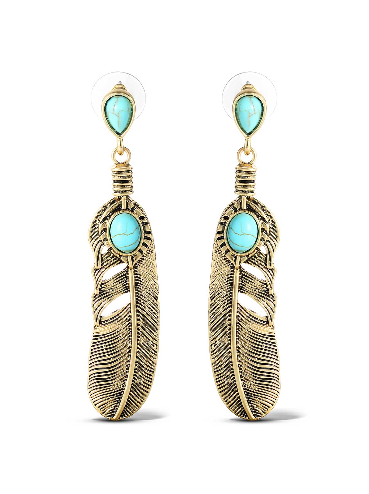 Jessica Simpson Turquoise Stone Feather Drop Earrings