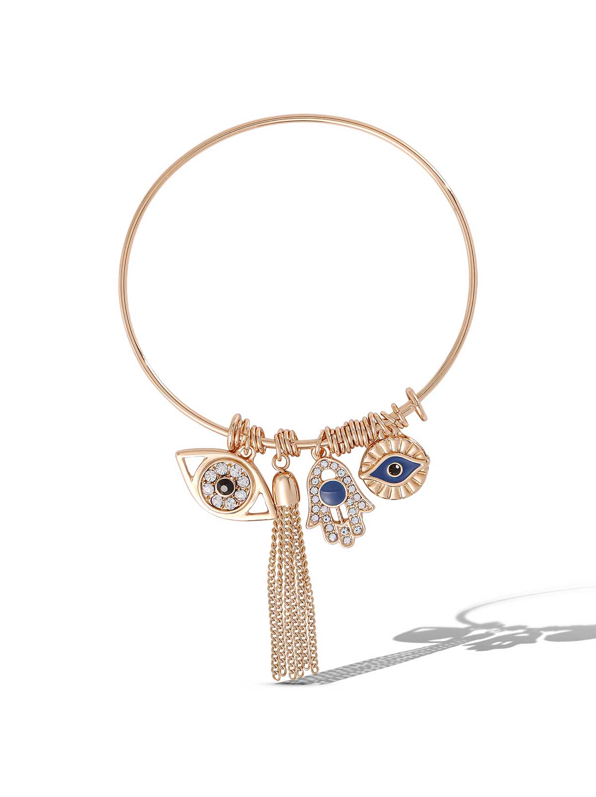 Jessica Simpson Crystal Lucky & Tassel Charms Bangle