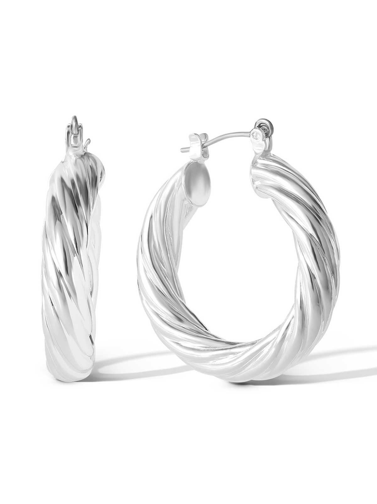 Jessica Simpson Thick Twisted Hoop Earrings in Silver