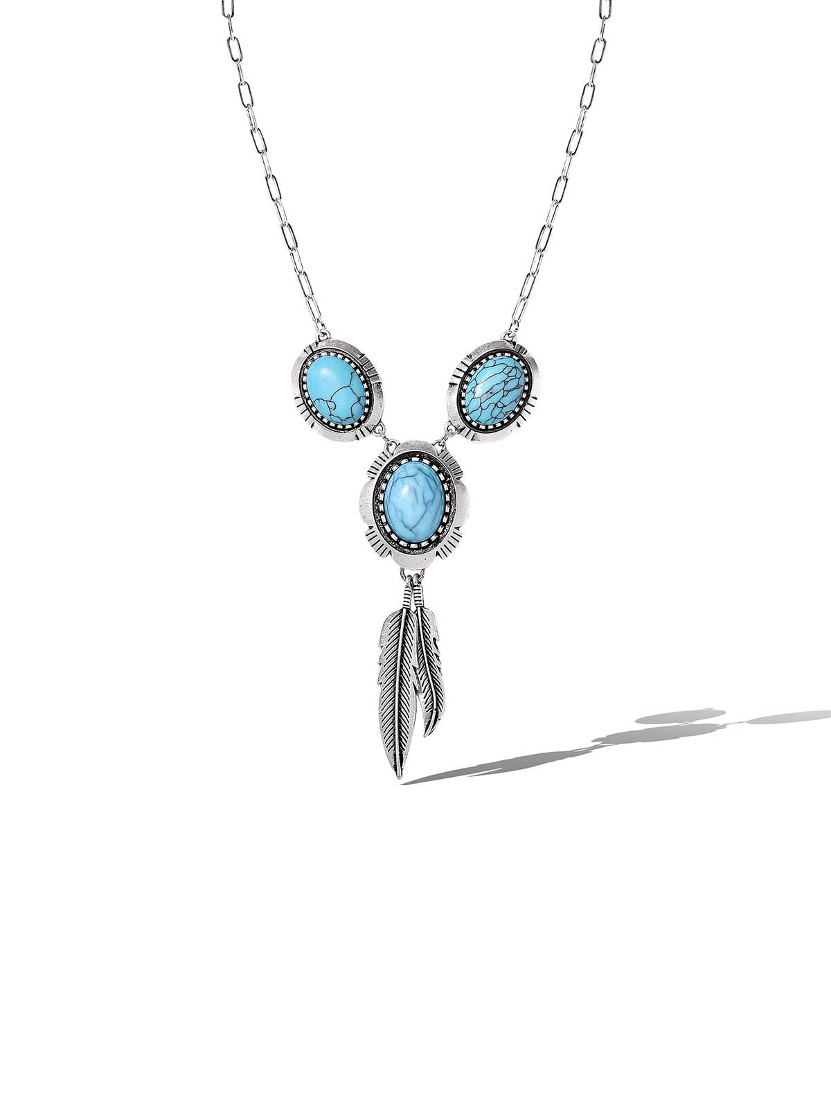 Jessica Simpson Boho Turquoise & Feather Pendant Necklace