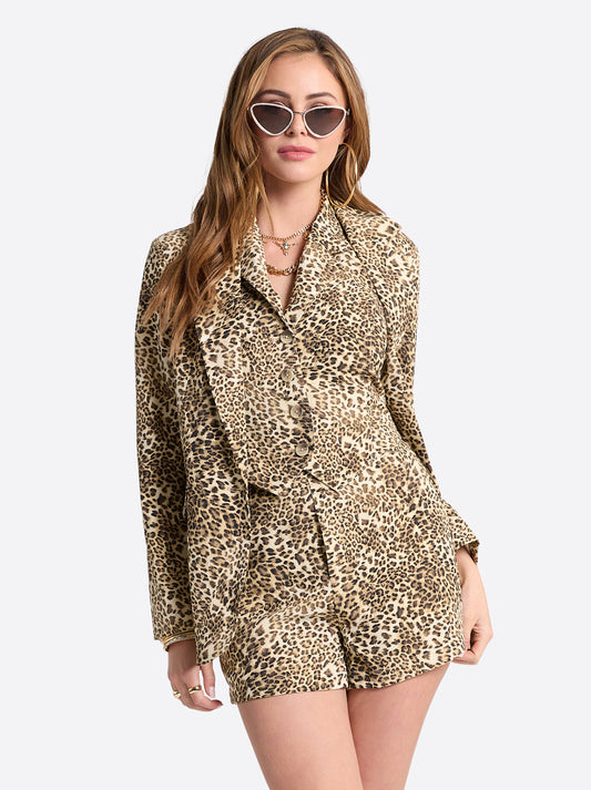 Jessica Simpson Kailani Blazer in Vanilla Ice Petite Leopard