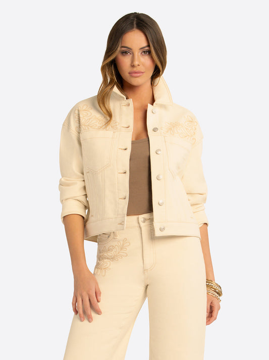 Jessica Simpson JS Jessica Simpson Pleat Back Denim Jacket in Undyed Natural
