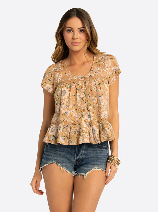 Jessica Simpson JS Jessica Simpson Mirna Blouse in Camel Victorian Paisley