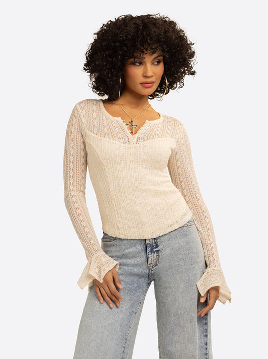 Jessica Simpson JS Jessica Simpson Tie Lace Top in Whitecap Gray