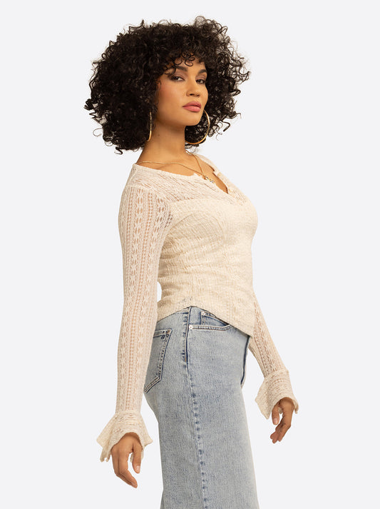 Jessica Simpson JS Jessica Simpson Tie Lace Top in Whitecap Gray