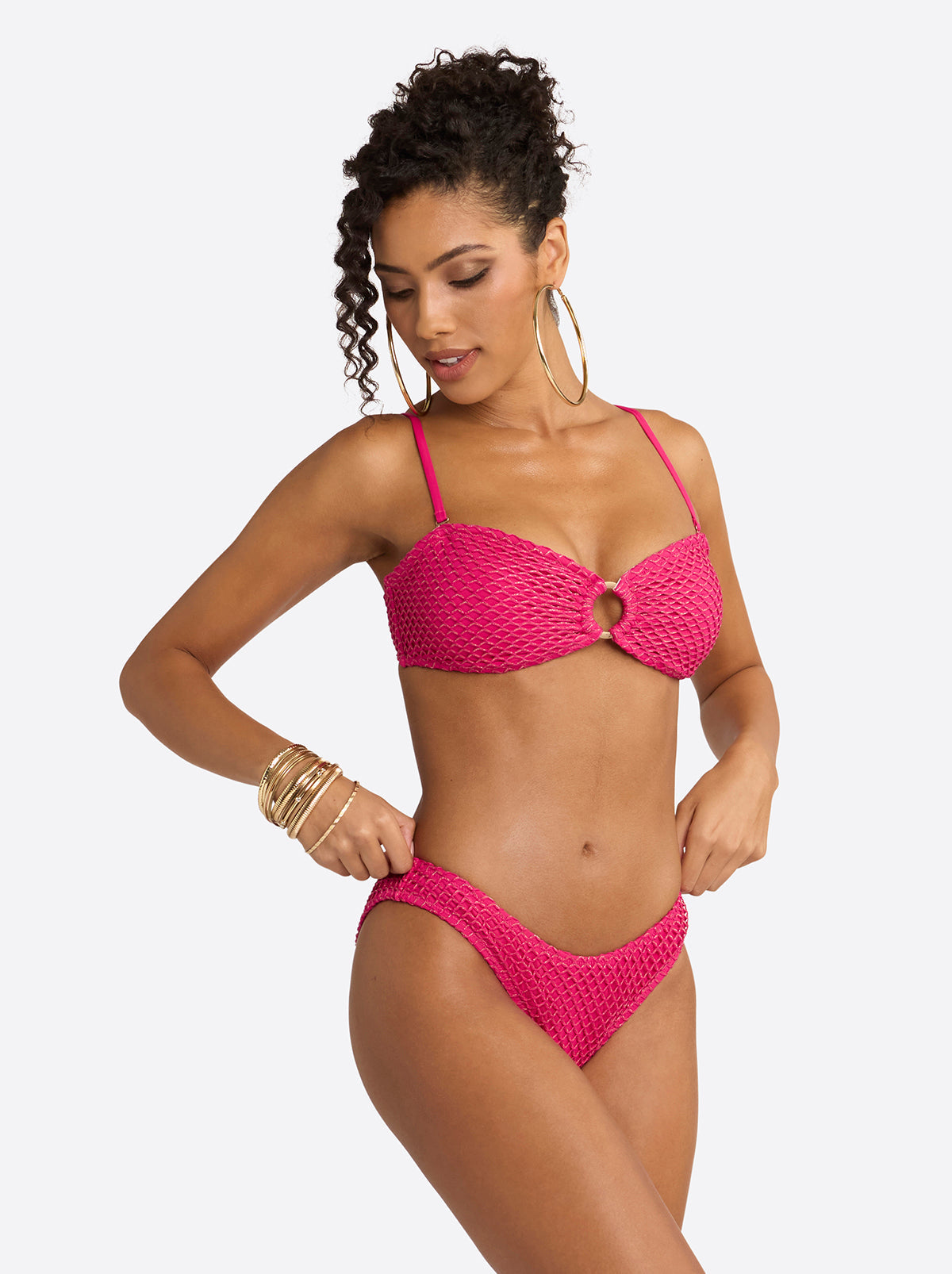 Jessica Simpson Crochet Ring Bandeau Top in Berry