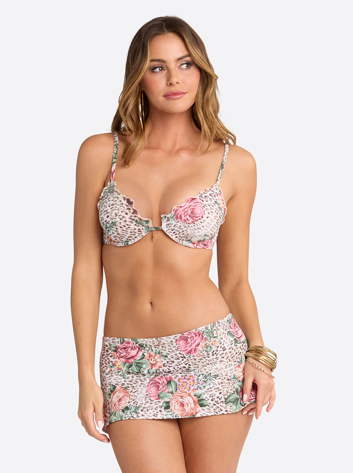Jessica Simpson Lettuce Edge String Triangle Top in Animal Control