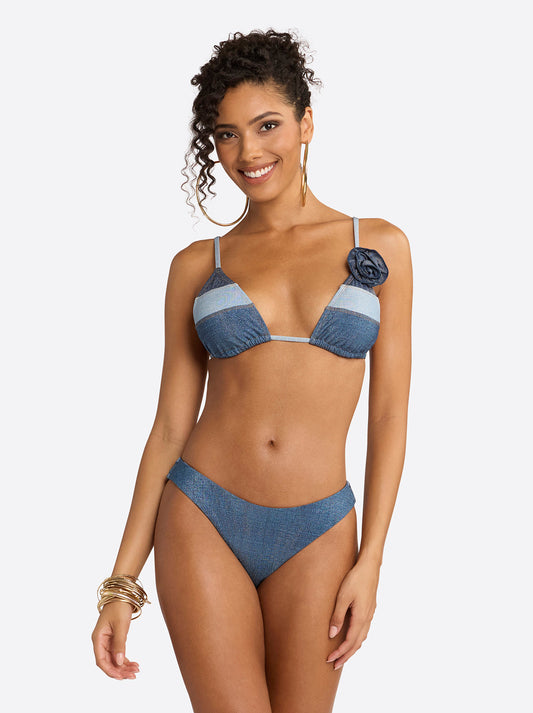 Jessica Simpson Triangle Bikini Top in Denim Dream