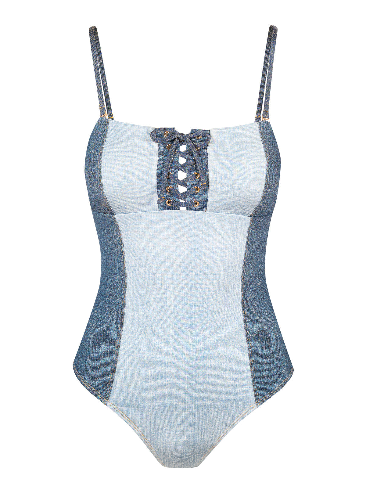 Jessica Simpson Lace Up One Piece in Denim Dream