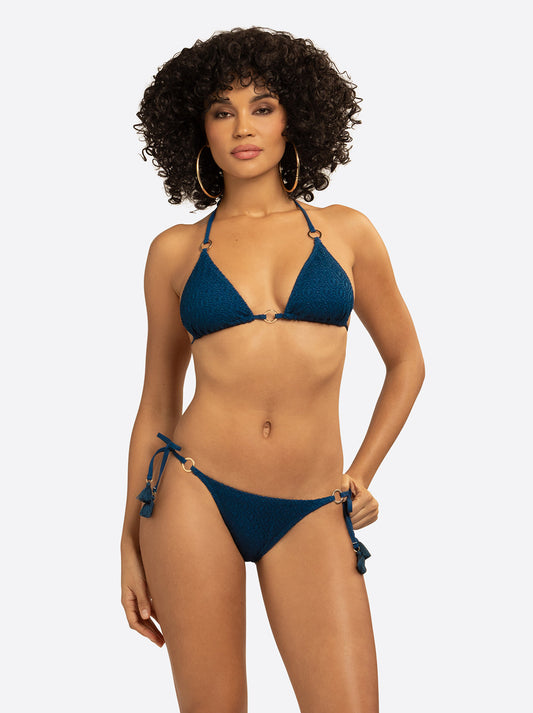 Jessica Simpson Crochet String Bikini in Dark Denim