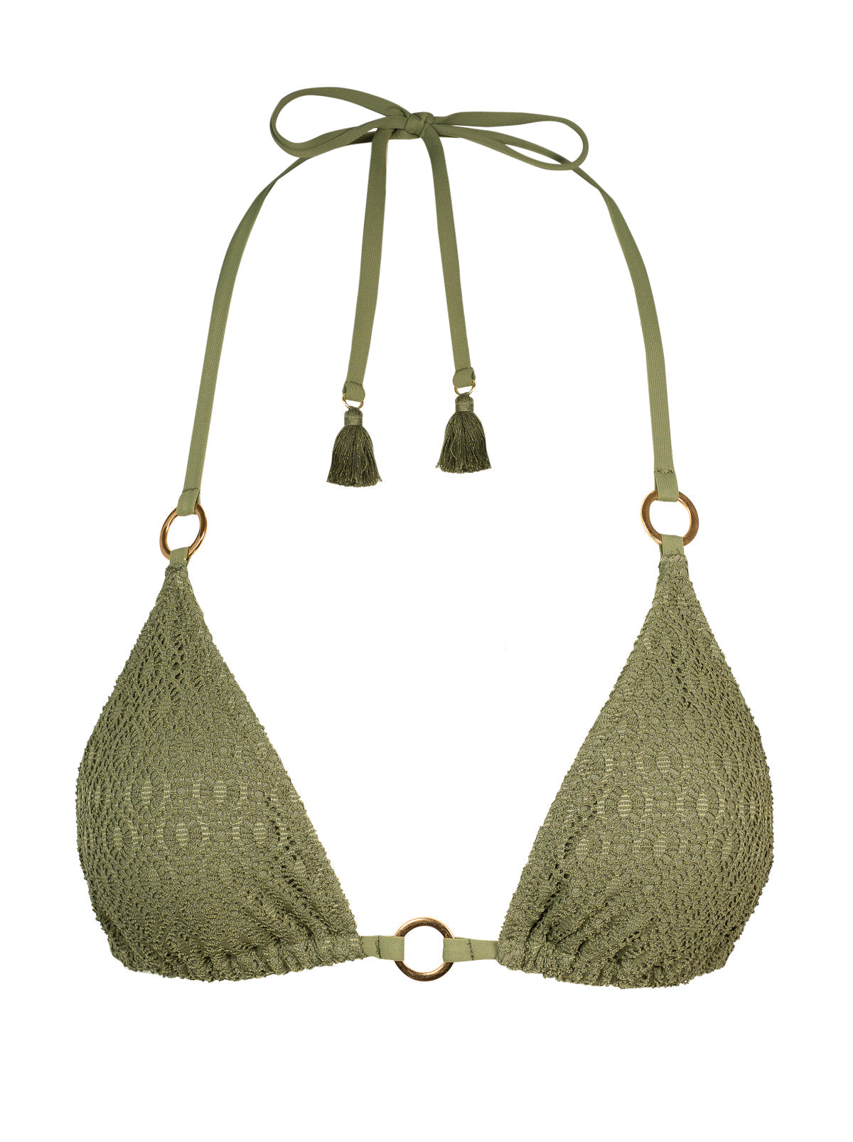 Jessica Simpson Crochet String Bikini Top in Olive
