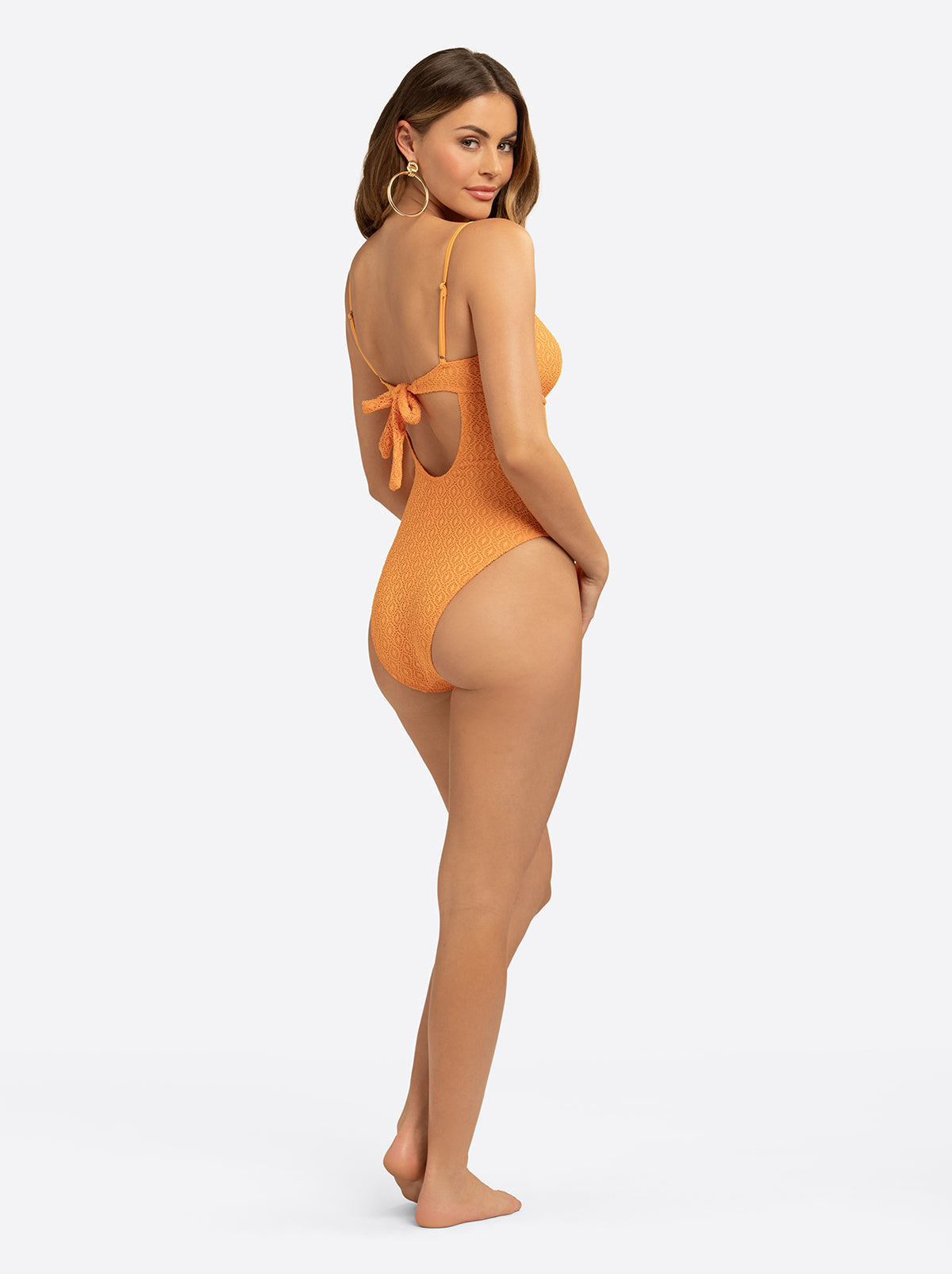 Jessica Simpson Crochet Ring Bandeau One Piece in Clementine