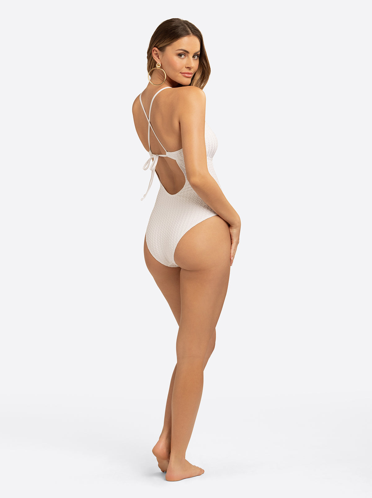 Jessica Simpson Twisted Jacquard Classic One Piece in White