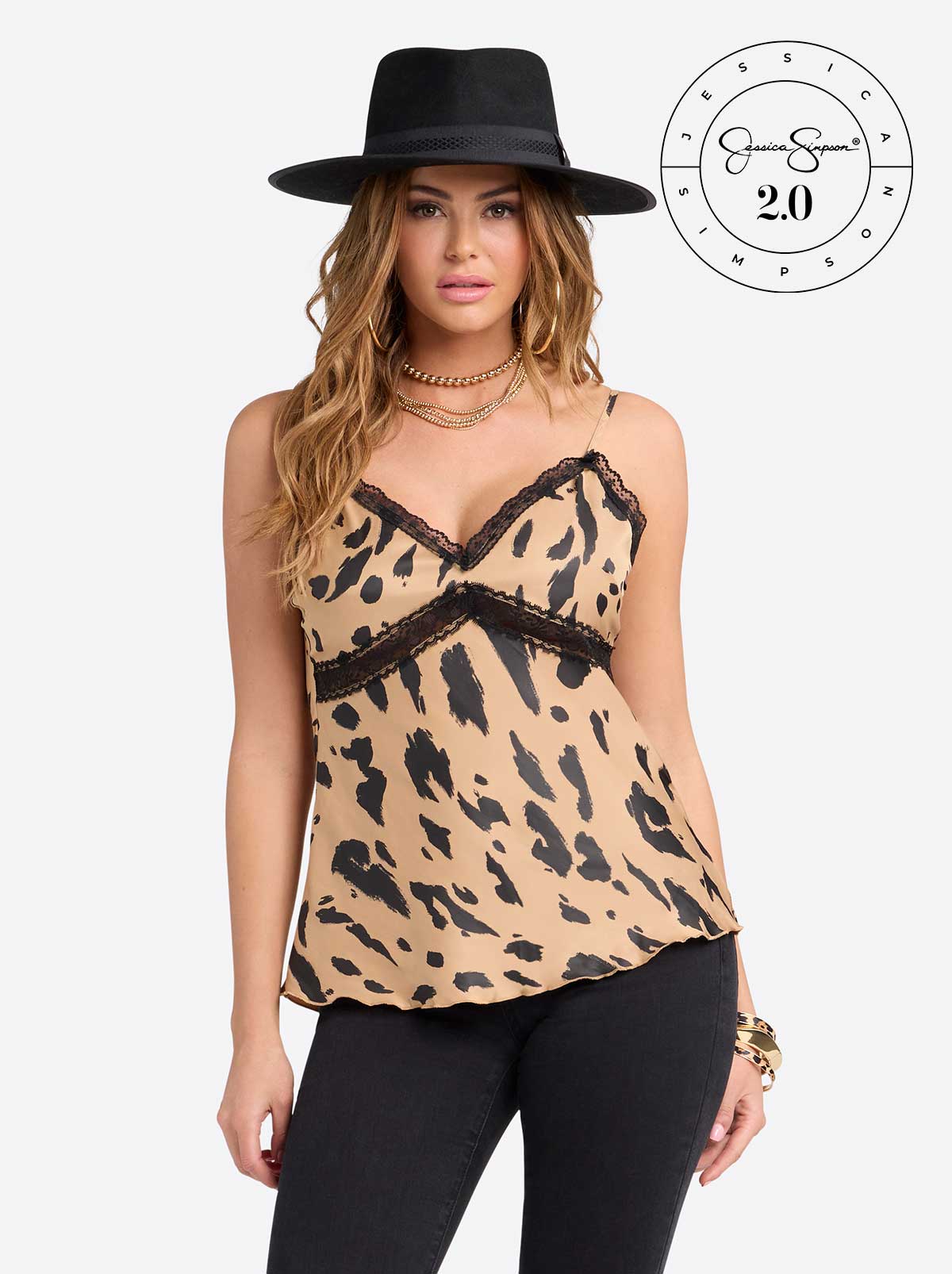 Jessica Simpson Jessica Simpson 2.0 Emmy Lace Trim Cami in Animal Print