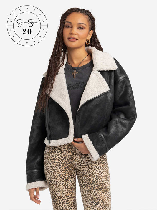 Jessica Simpson Jessica Simpson 2.0 Claira Sherpa Moto Jacket in Black