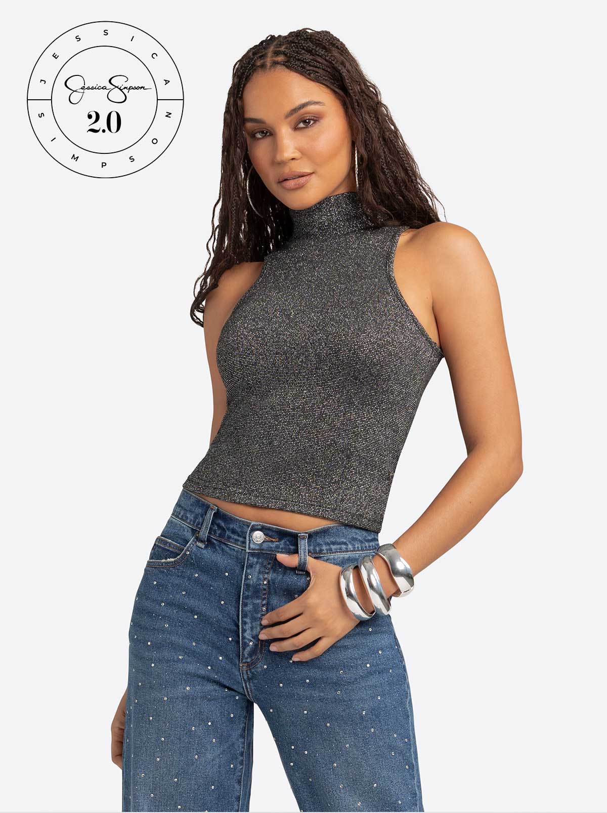 Jessica Simpson Jessica Simpson 2.0 Asha Shimmer Top in Black