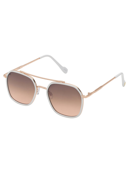 Jessica Simpson Square Metal Aviator Pilot Sunglasses in Rose Gold & White