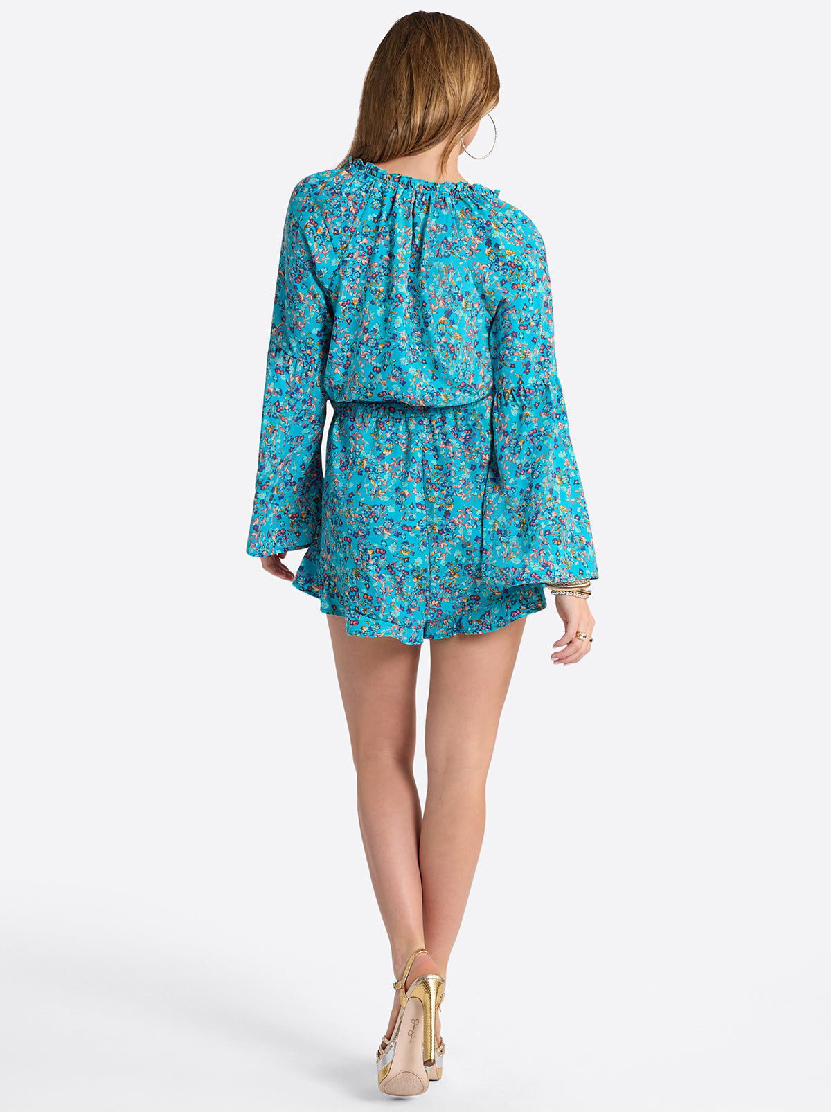 Jessica Simpson Aurelia Romper in Tile Blue Acrylic Ditsy