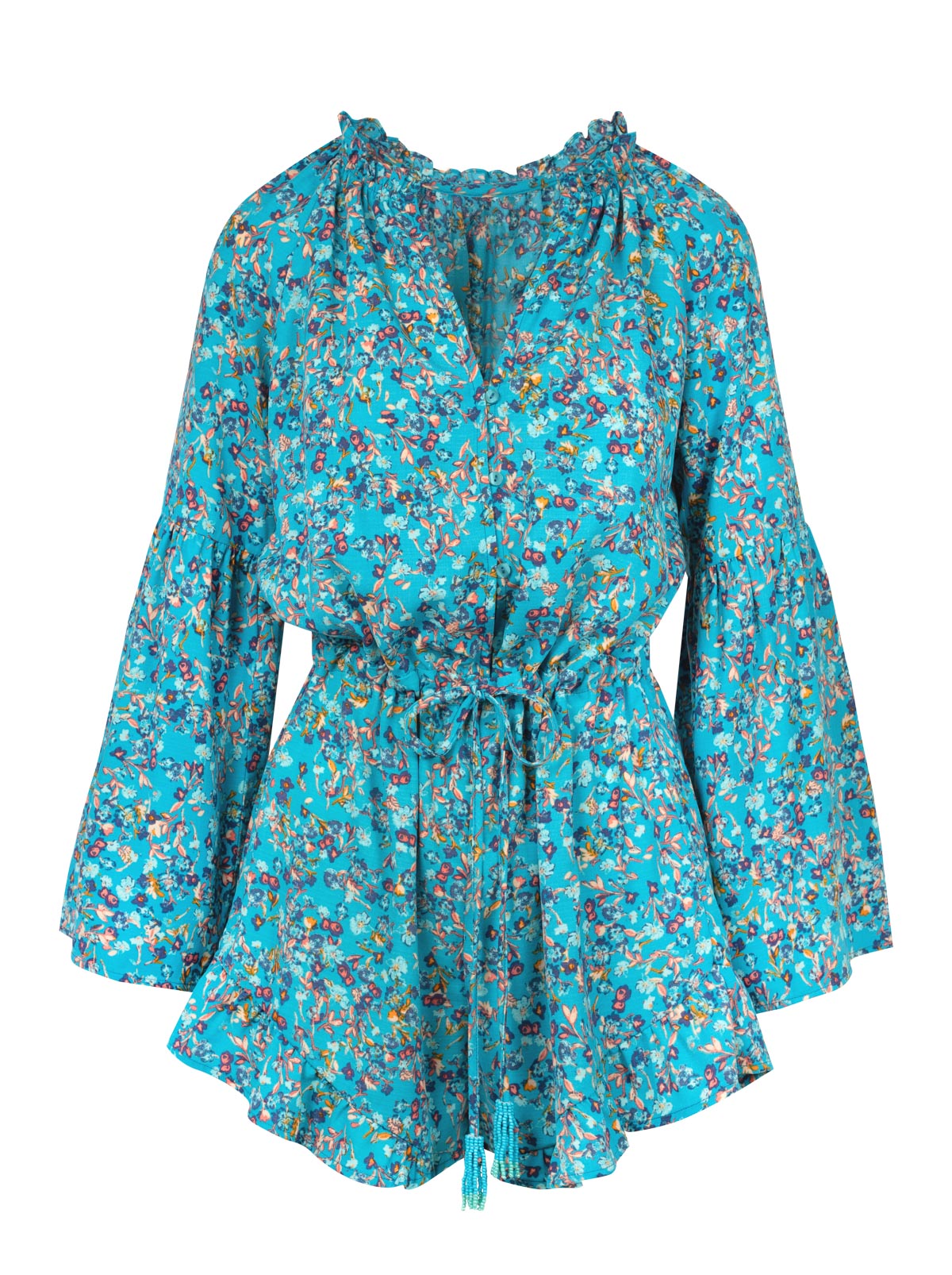 Jessica Simpson Aurelia Romper in Tile Blue Acrylic Ditsy