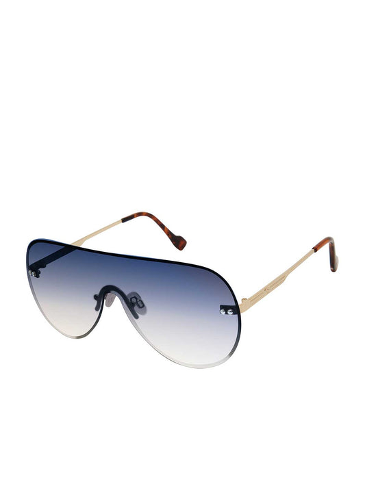 Jessica Simpson Rimless Metal Aviator Shield Sunglasses in Gold