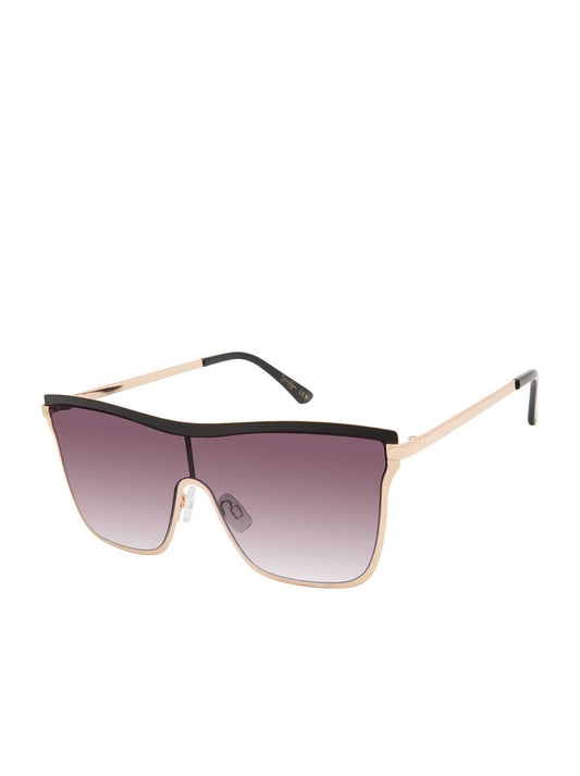Jessica Simpson Chic Metal Square Shield Sunglasses in Black & Gold