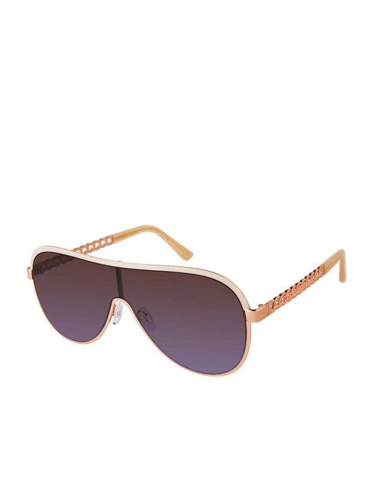 Jessica Simpson Metal Shield Aviator Pilot Sunglasses in Rose Gold & Nude