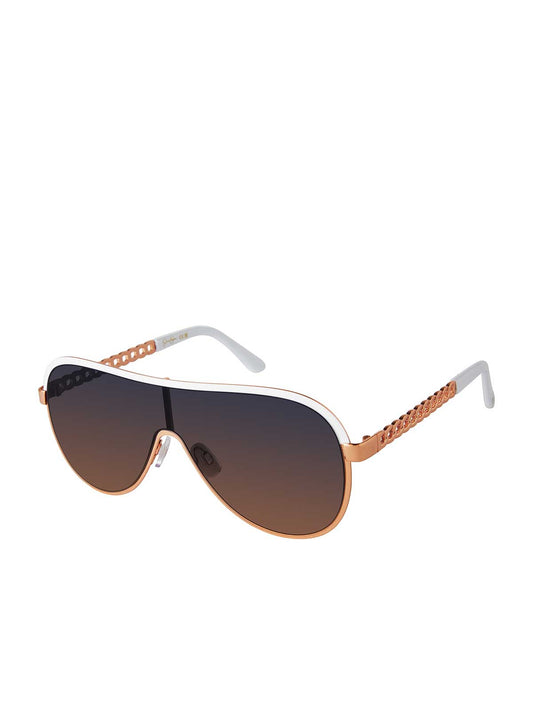 Jessica Simpson Metal Shield Aviator Pilot Sunglasses in Rose Gold & White