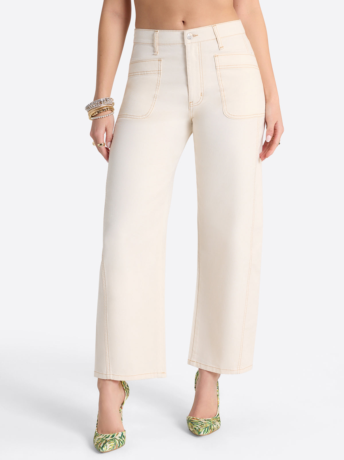 Jessica Simpson Relaxed Barrel Jeans in Ecru
