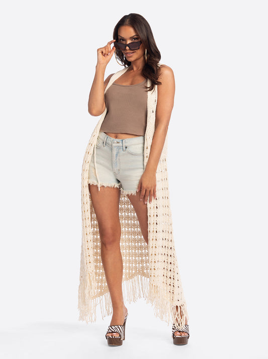Jessica Simpson JS Jessica Simpson Marigold Crochet Duster in Whitecap Grey