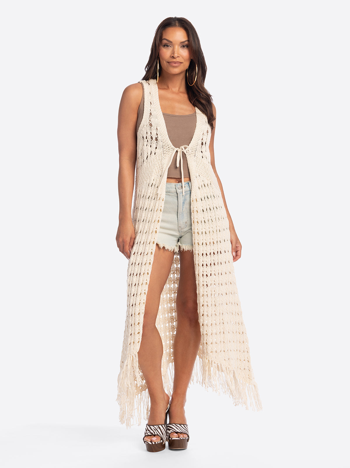 Jessica Simpson JS Jessica Simpson Marigold Crochet Duster in Whitecap Grey