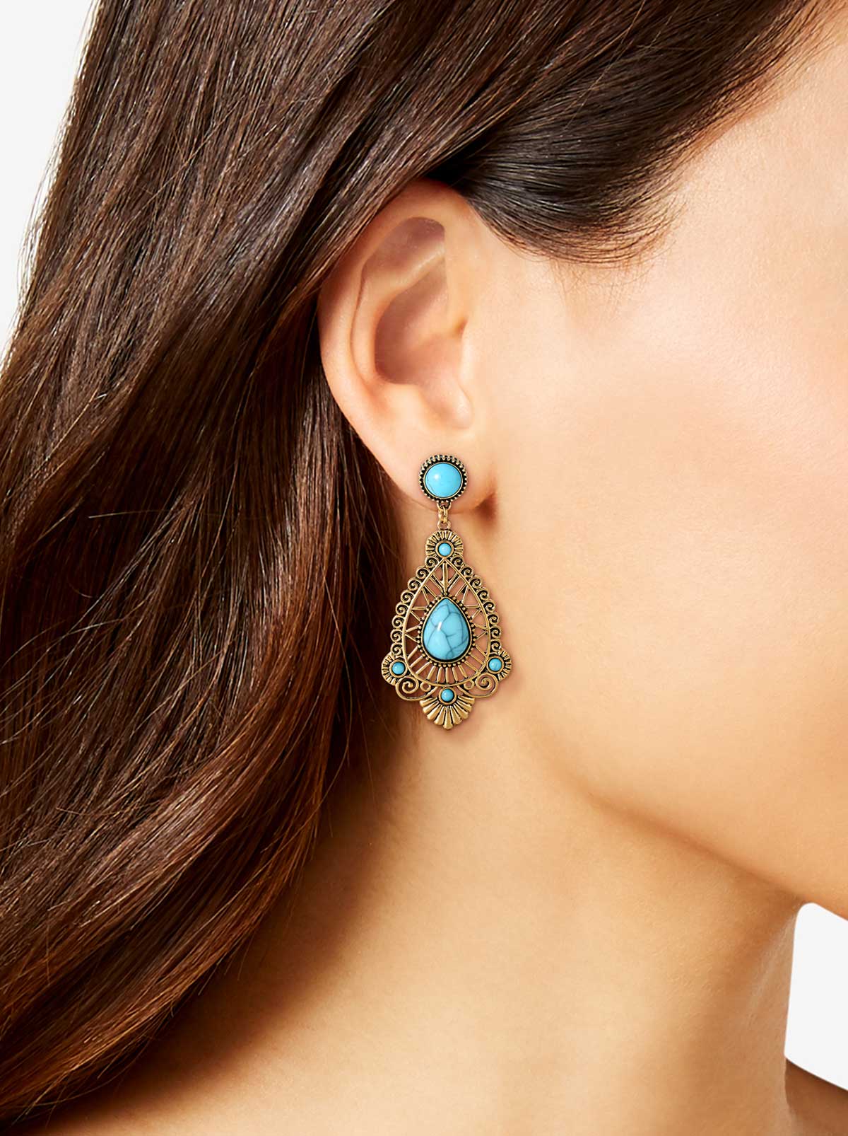 Jessica Simpson Turquoise Stone Filigree Earrings