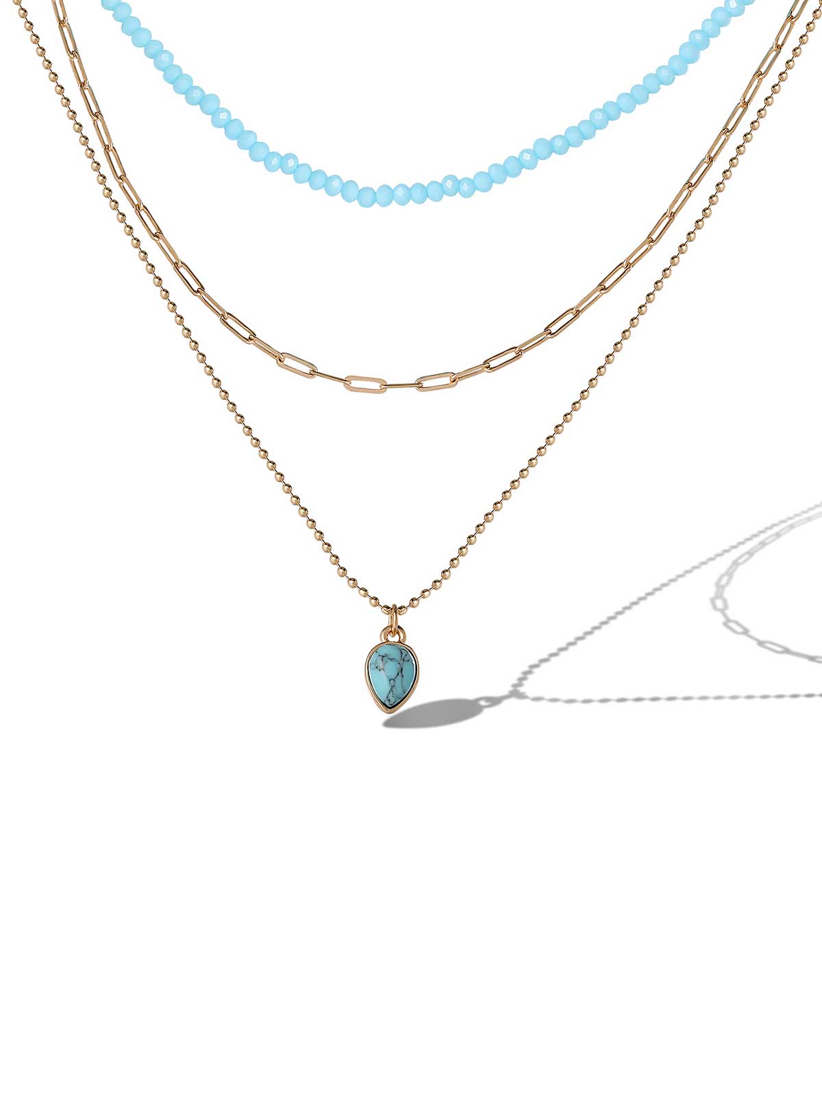 Jessica Simpson Layered Turquoise & Gold Bead Necklace