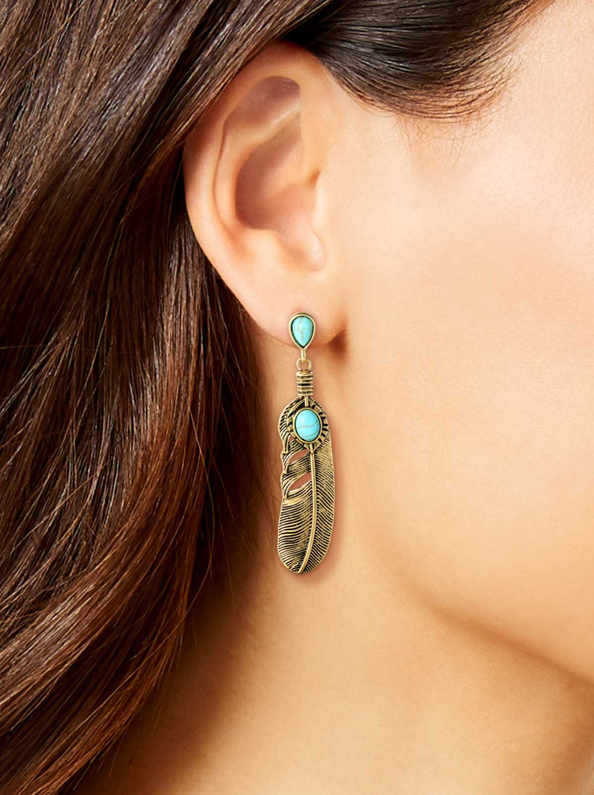 Jessica Simpson Turquoise Stone Feather Drop Earrings