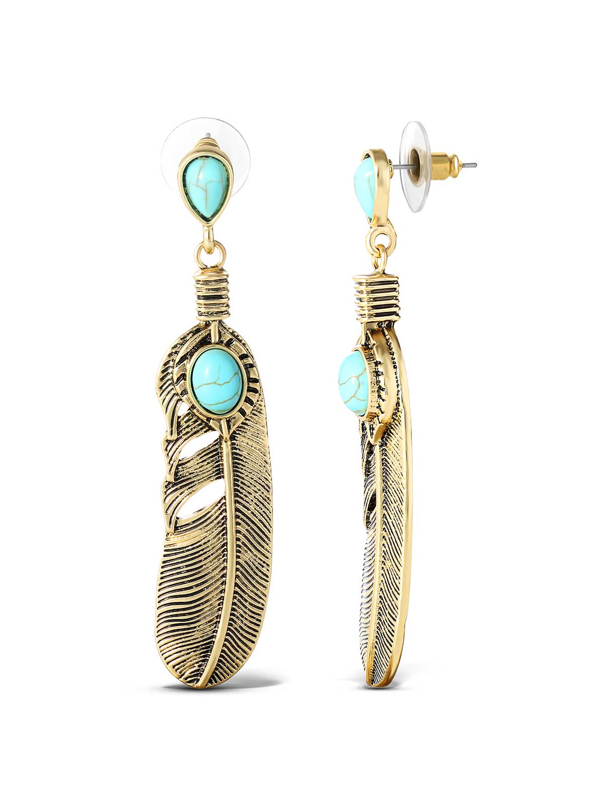 Jessica Simpson Turquoise Stone Feather Drop Earrings
