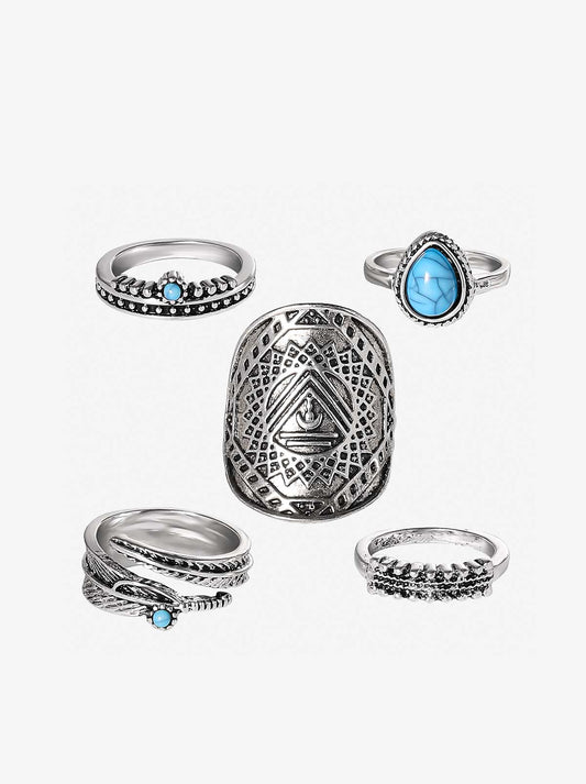 Jessica Simpson 5-Piece Ring Set with Turquoise