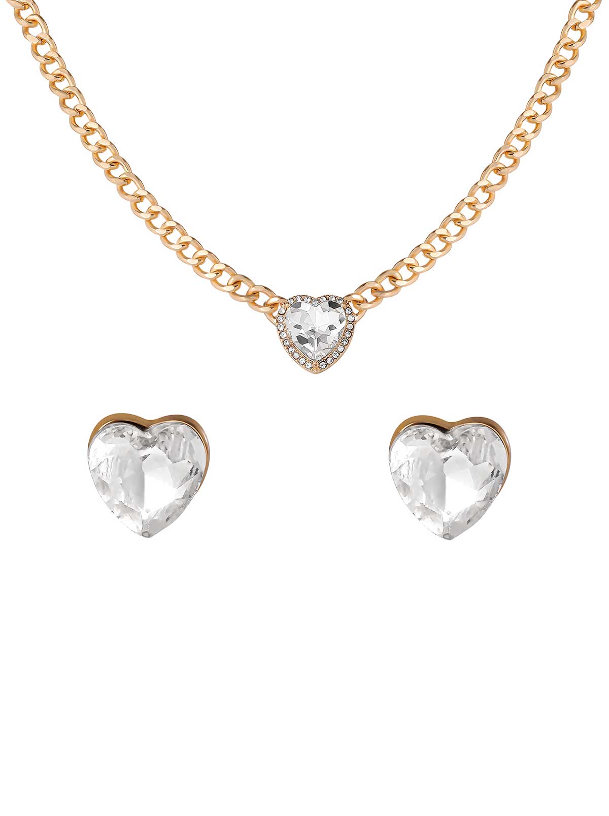 Jessica Simpson Heart Crystal Necklace & Stud Earring Set