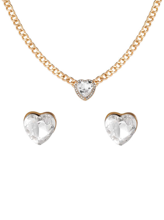 Jessica Simpson Heart Crystal Necklace & Stud Earring Set