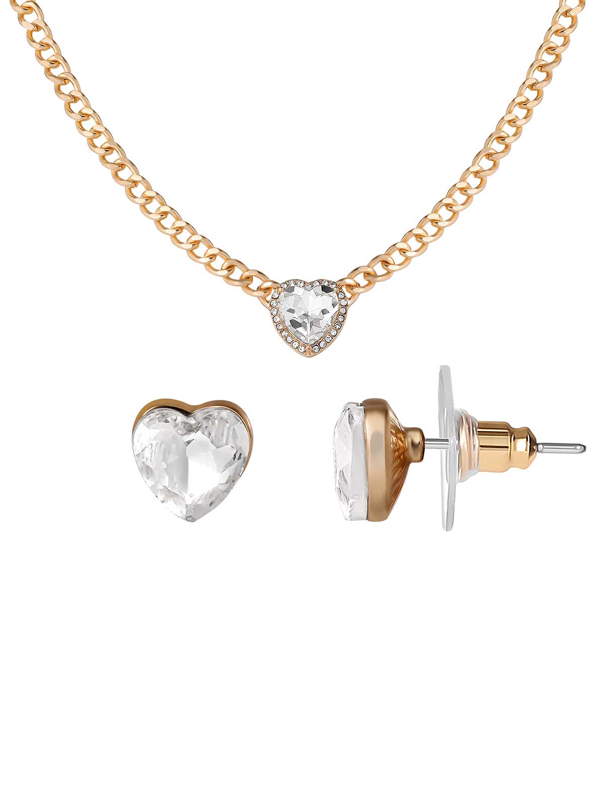 Jessica Simpson Heart Crystal Necklace & Stud Earring Set