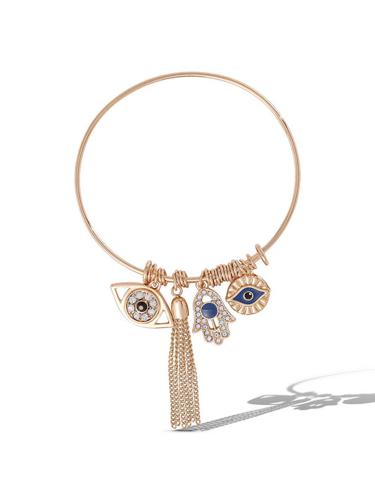 Jessica Simpson Crystal Lucky & Tassel Charms Bangle