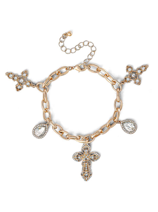 Jessica Simpson Cross & Clear Glass Stone Charm Bracelet