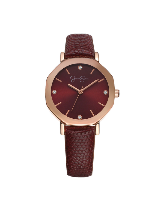 Jessica Simpson Metallized Bezel Strap Watch in Rose Gold Tone