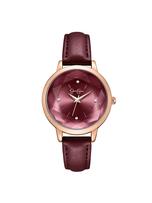 Jessica Simpson Faceted Glass Watch in Burgundy