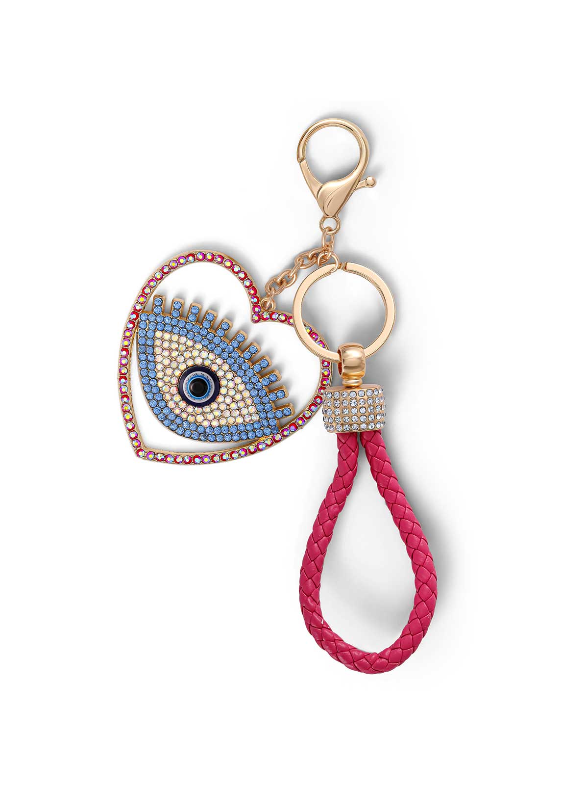 Jessica Simpson Heart Evil Eye Pink Cord Keychain