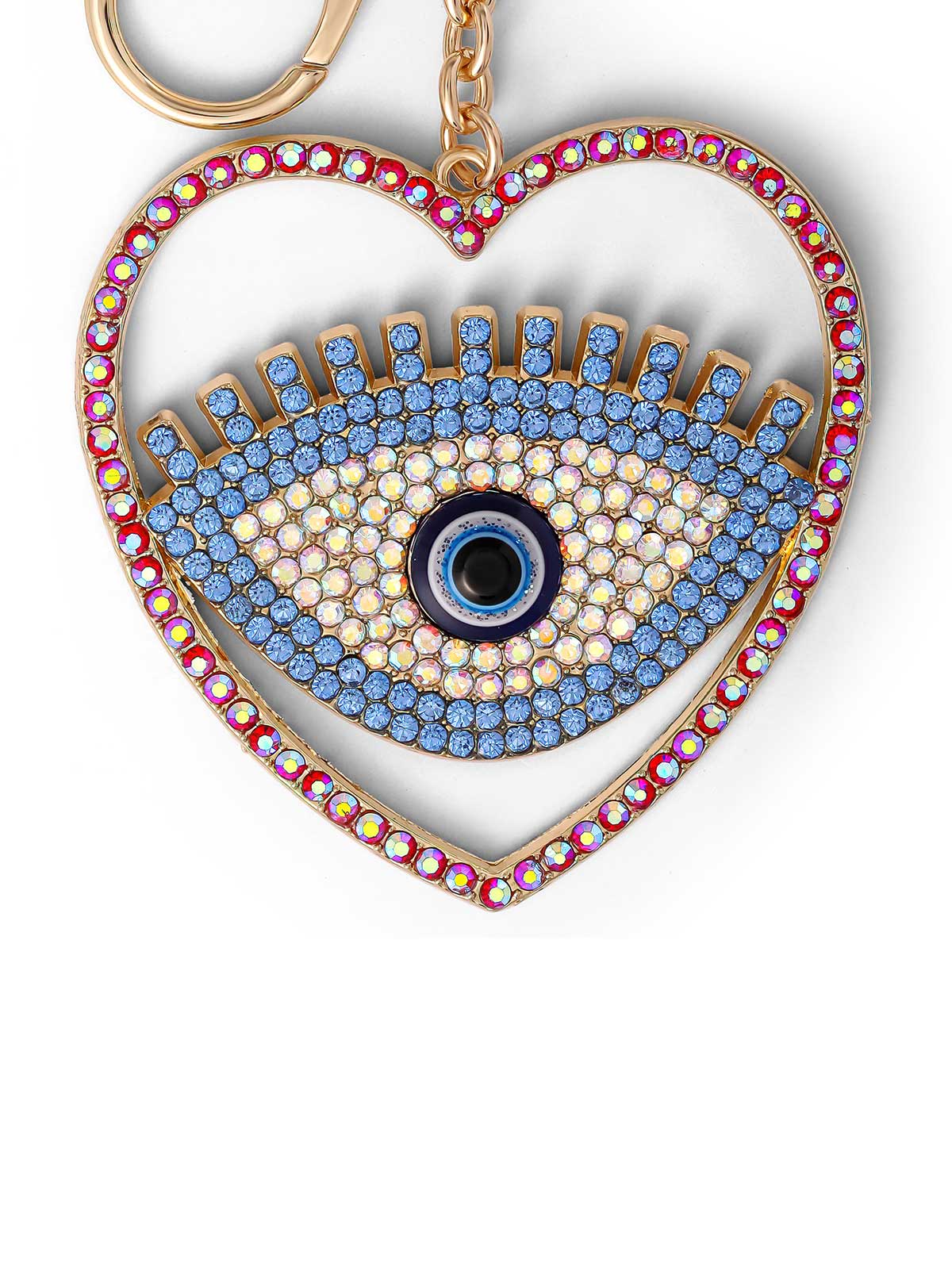 Jessica Simpson Heart Evil Eye Pink Cord Keychain