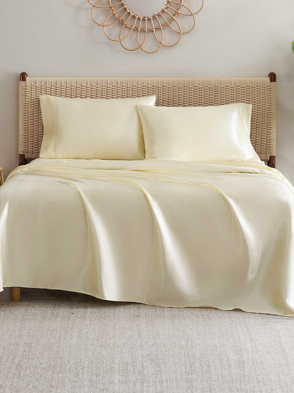 Jessica Simpson Silky Satin Sheet Set in Antique Golden Honey