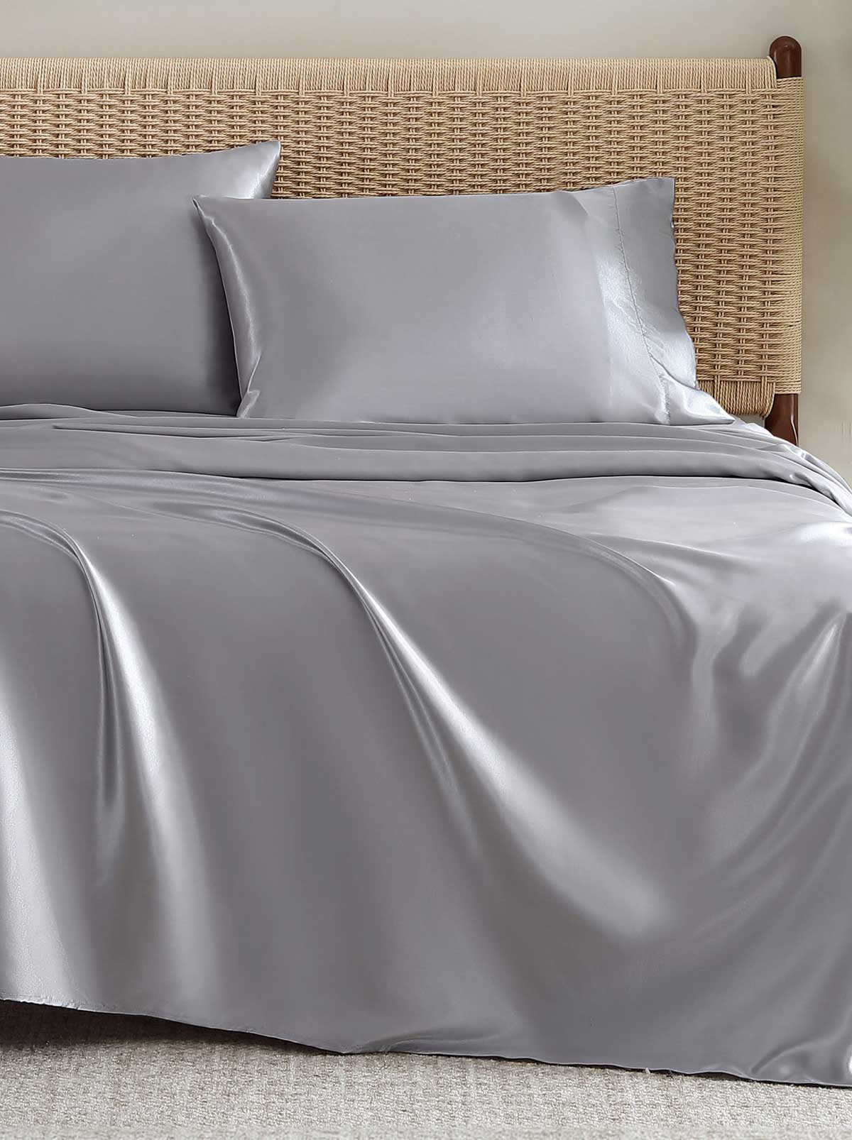 Jessica Simpson Silky Satin Sheet Set in Harbor Mist Grey